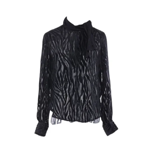 Sheer Zebra Print Blouse With Neck Tie