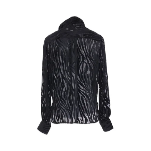 Sheer Zebra Print Blouse With Neck Tie