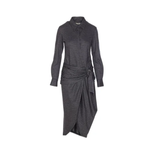 Pinstripe Shirtdress With Draped Skirt