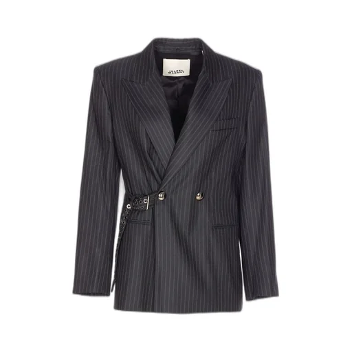 Double-Breasted Pinstripe Blazer With Belt