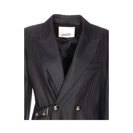 Double-Breasted Pinstripe Blazer With Belt