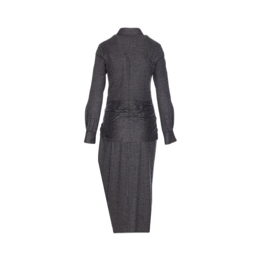 Pinstripe Shirtdress With Draped Skirt