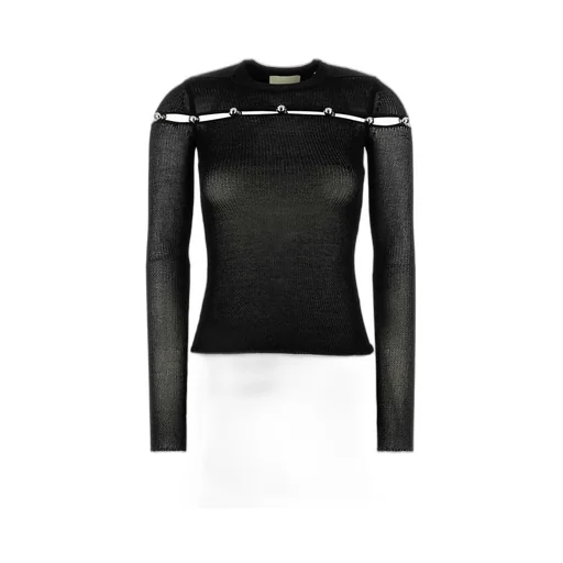 Long-Sleeved Mesh Top With Metallic Details