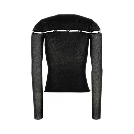 Long-Sleeved Mesh Top With Metallic Details