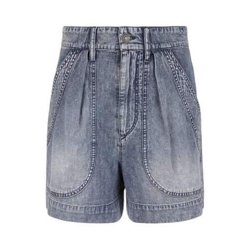Pleated Denim Shorts