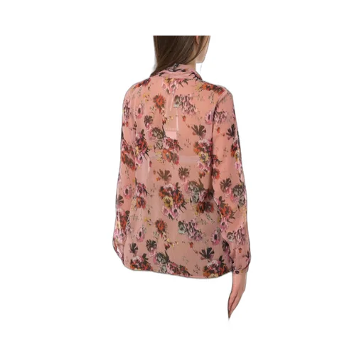 Floral Print Ruffle Tie Neck Blouse