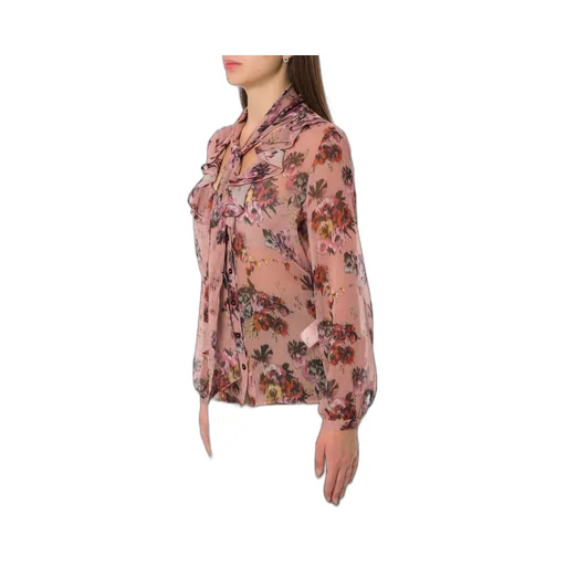 Floral Print Ruffle Tie Neck Blouse