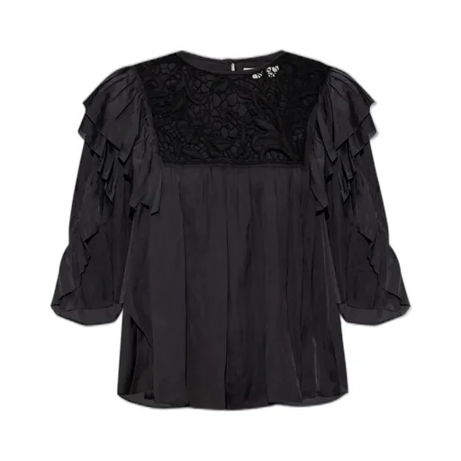 Ruffled Lace-Trimmed Blouse