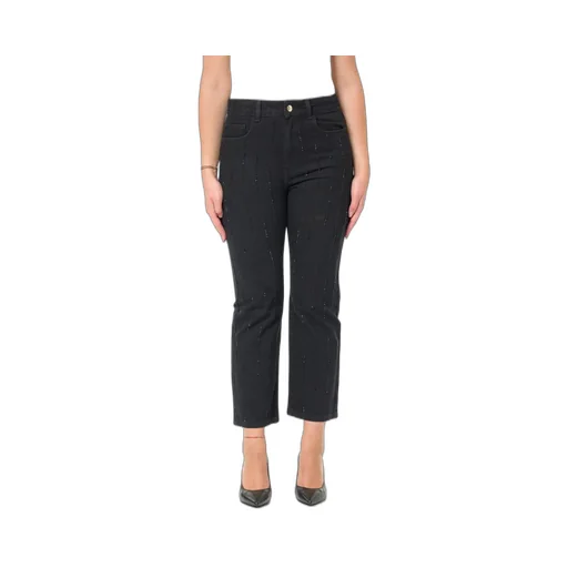 Straight Leg Jeans With Rhinestone Embellishments