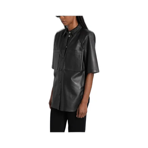 Short Sleeve Faux Leather Shirt