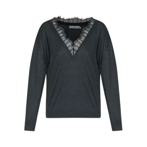 V-Neck Sweater With Lace Trim