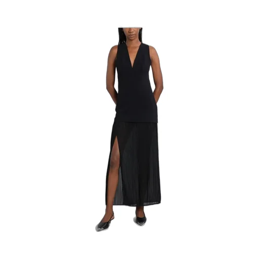 V-Neck Sleeveless Maxi Dress With Pleated Skirt