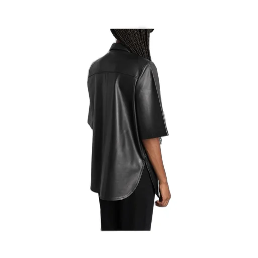 Short Sleeve Faux Leather Shirt