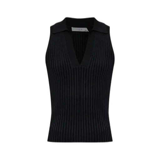 Sleeveless Ribbed Knit Polo Top