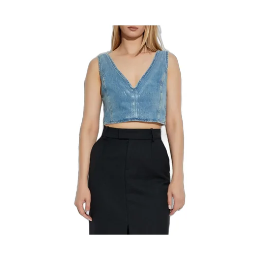 Denim V-Neck Crop Top