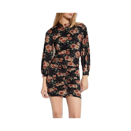 Floral Print Ruched Mock Neck Top