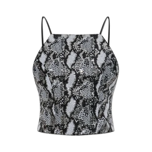 Sequin Snake Print Crop Top