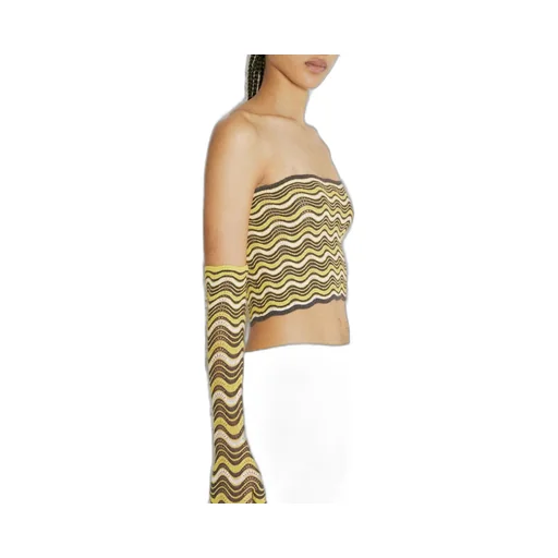 Cropped Zigzag Knit Tube Top And Gloves Set