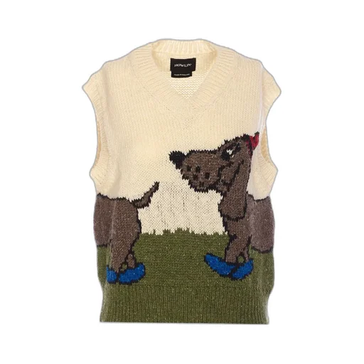 Wool Vest With Dog Motif
