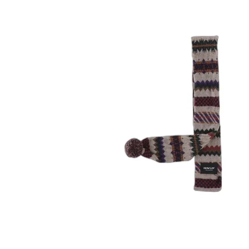 Fair Isle Knit Scarf With Pom-Pom
