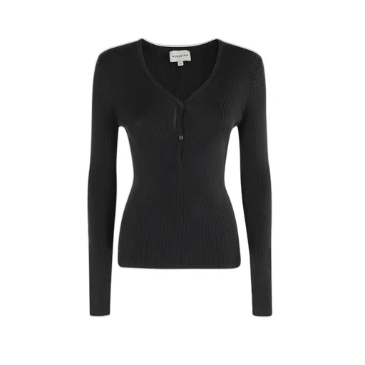 Ribbed Henley Long Sleeve Top