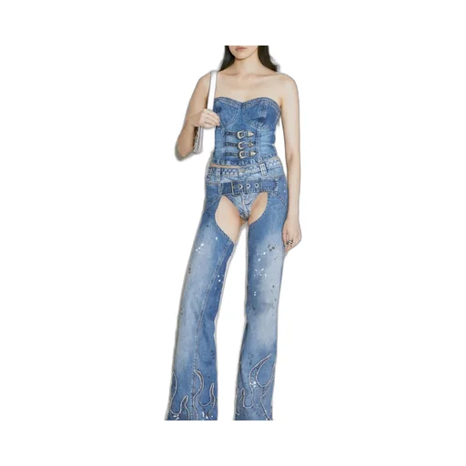 Denim Corset Top And Chaps Set