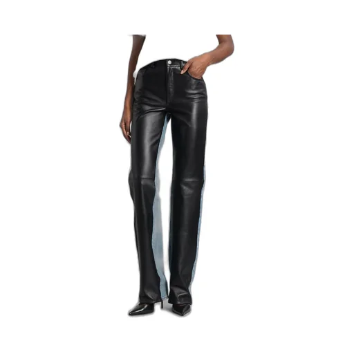 Paneled Leather And Denim Jeans