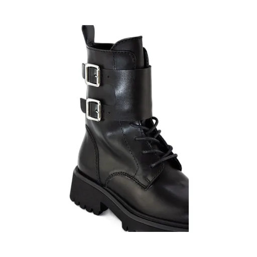 Lace-Up Combat Boots With Buckle Straps