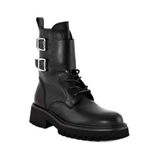 Lace-Up Combat Boots With Buckle Straps