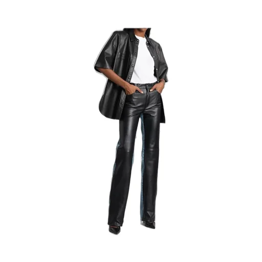Paneled Leather And Denim Jeans
