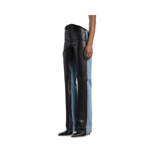 Paneled Leather And Denim Jeans