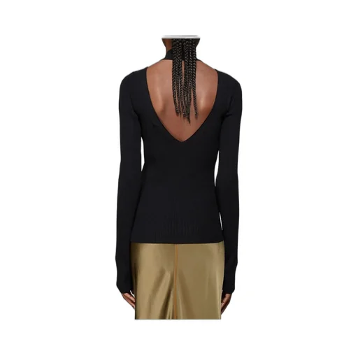 Ribbed Turtleneck Sweater With Cut-Out Shoulders