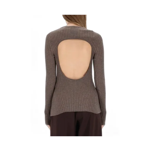 Ribbed Knit Sweater With Open Back