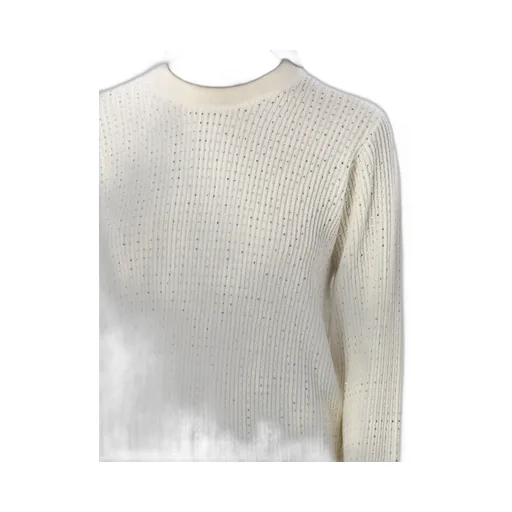 Ribbed Knit Sweater With Rhinestones