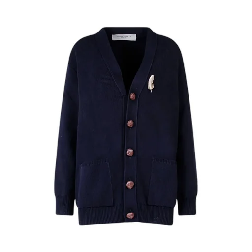 Cardigan With Feather Brooch