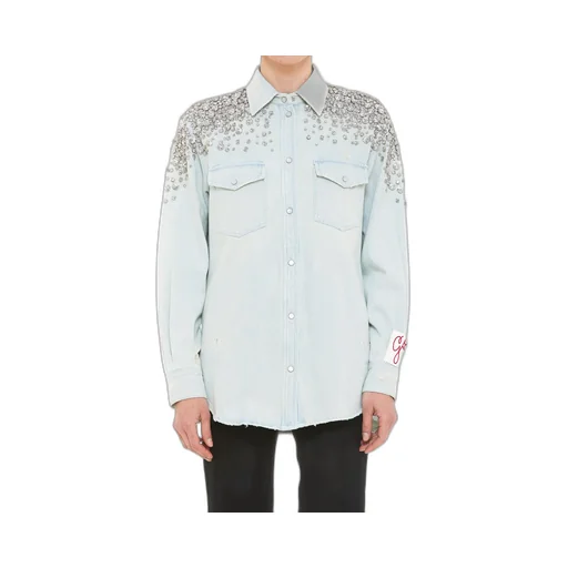 Denim Shirt With Crystal Embellishments