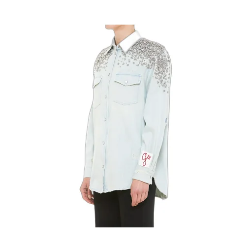 Denim Shirt With Crystal Embellishments