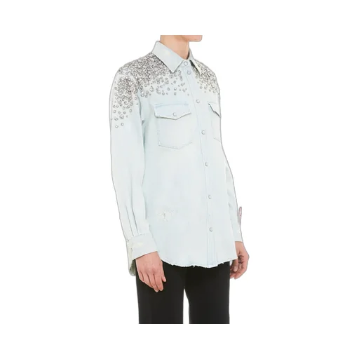 Denim Shirt With Crystal Embellishments