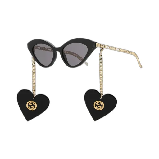 Cat-Eye Sunglasses With Chain And Heart Charms