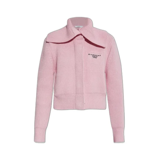 Ribbed Knit Cardigan With Oversized Collar
