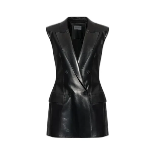Sleeveless Double-Breasted Leather Dress