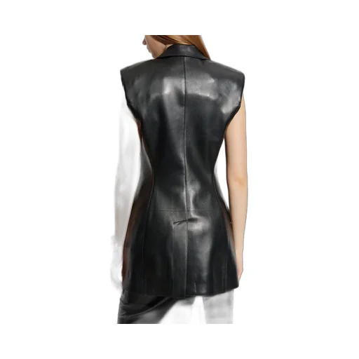 Sleeveless Double-Breasted Leather Dress