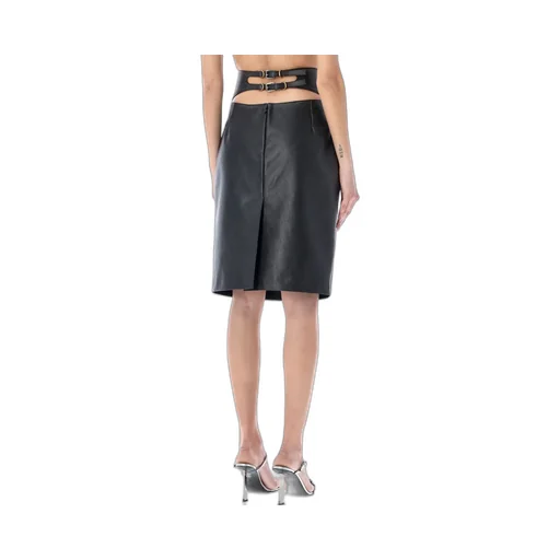 High-Waisted Leather Midi Skirt