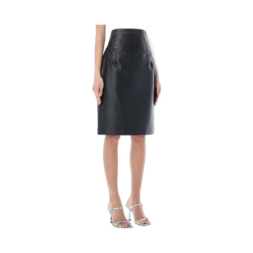 High-Waisted Leather Midi Skirt