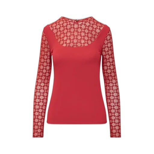 Long Sleeve Top With Geometric Patterned Mesh