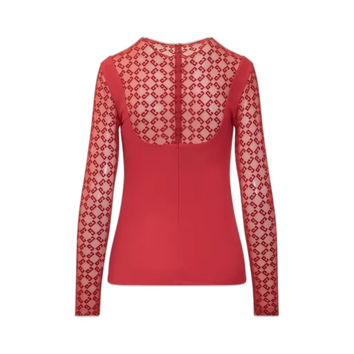 Long Sleeve Top With Geometric Patterned Mesh