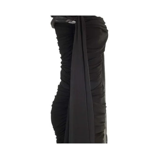 Strapless Ruched Mini Dress With Draping Sleeves