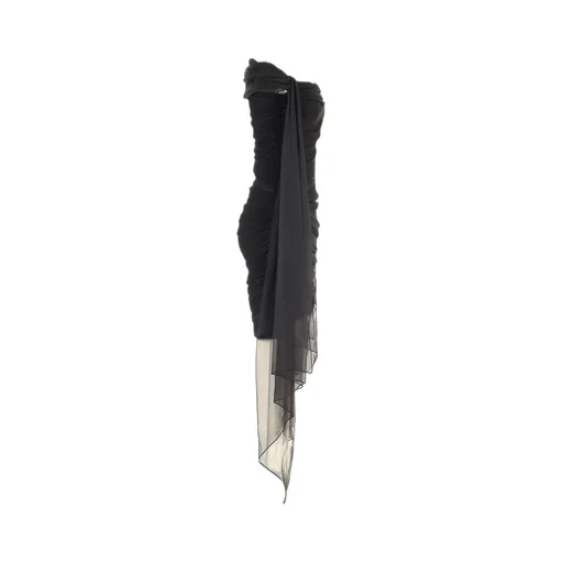 Strapless Ruched Mini Dress With Draping Sleeves