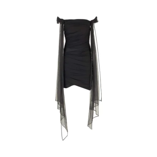 Strapless Ruched Mini Dress With Draping Sleeves