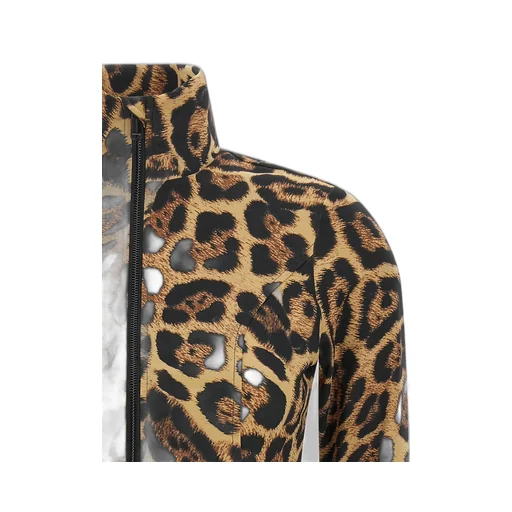 Leopard Print Mock Neck Half Zip Top